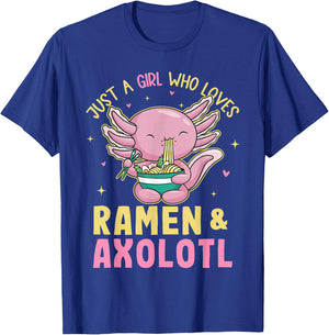 Just A Girl Who Love Ramen and Axolotl Kawaii Anime Japanese T-Shirt - T-Shirt | Royal