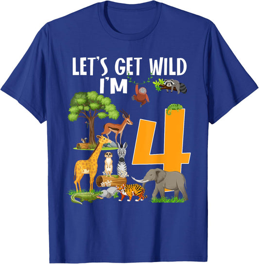 Safari Zoo 4th Birthday Party Let's Get Wild I'm 4 T-Shirt - T-Shirt | Royal