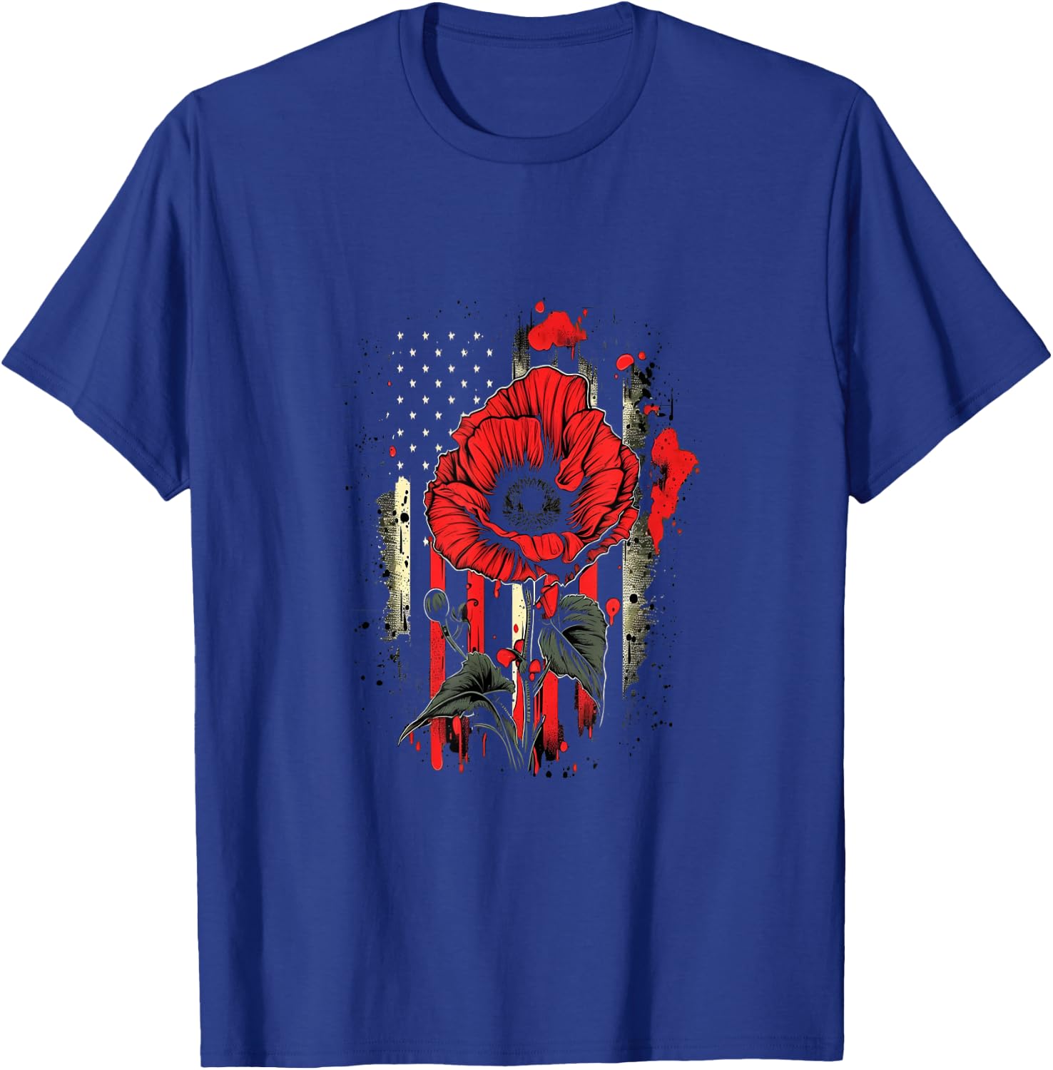 Memorial Day Red Poppy Flower American Flag USA 4th of July T-Shirt - T-Shirt | Royal