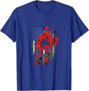 Memorial Day Red Poppy Flower American Flag USA 4th of July T-Shirt - T-Shirt | Royal