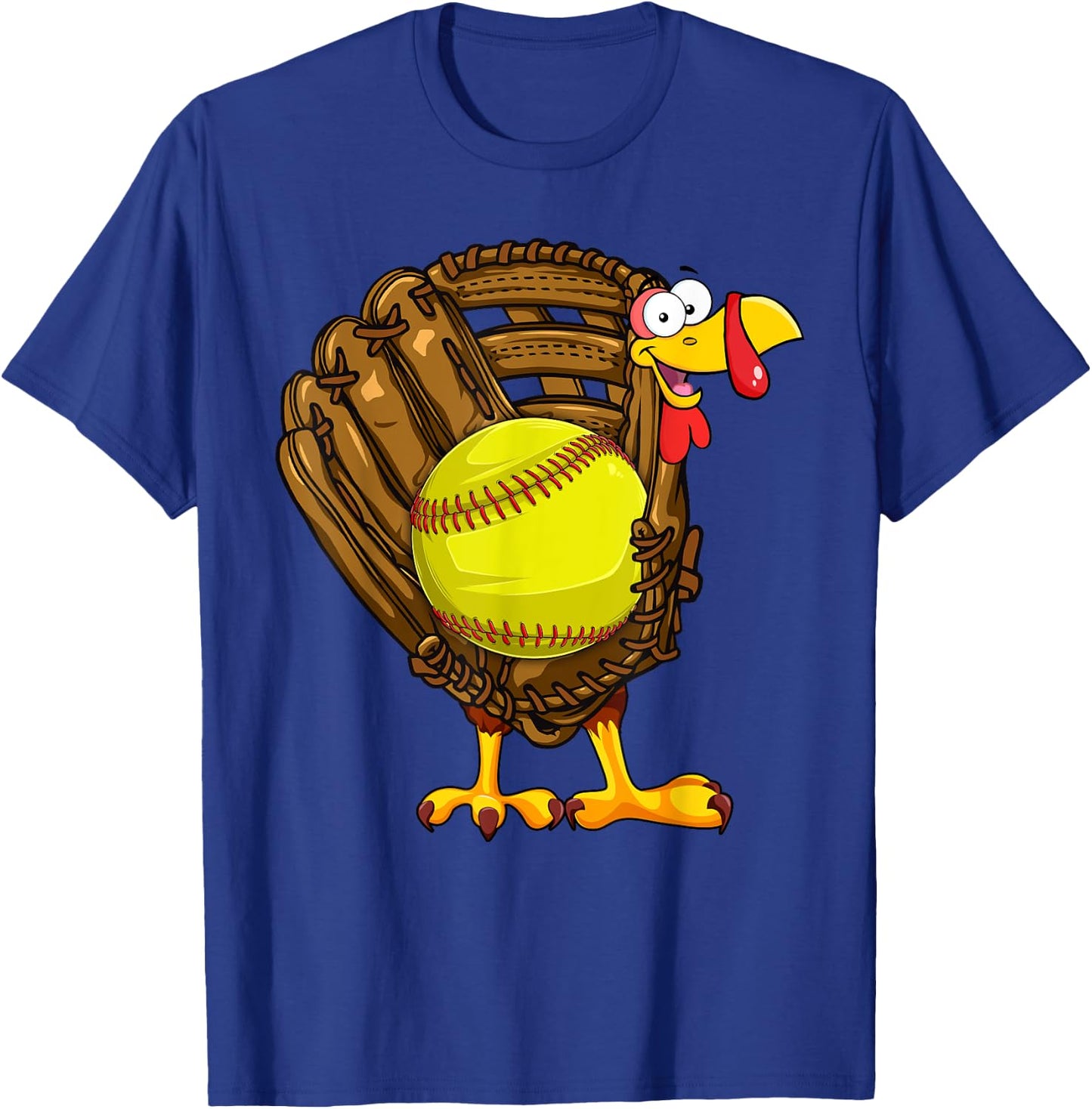 Funny Turkey Softball Glove Autumn Fall Vibes Thanksgiving T-Shirt - T-Shirt | Royal