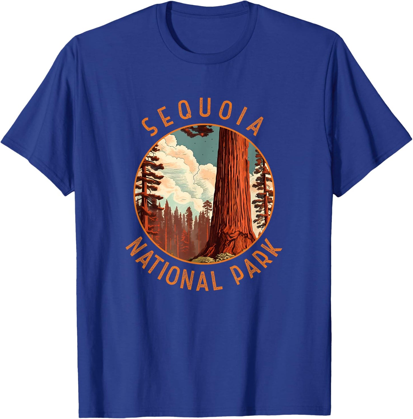 Sequoia National Park Illustration Distressed Circle T-Shirt - T-Shirt | Royal