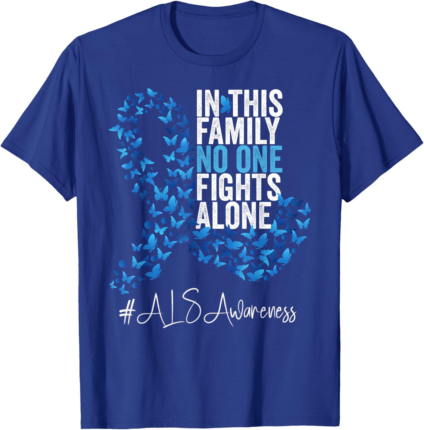 ALS Awareness Month Blue Ribbon Butterflies T-Shirt - T-Shirt | Royal