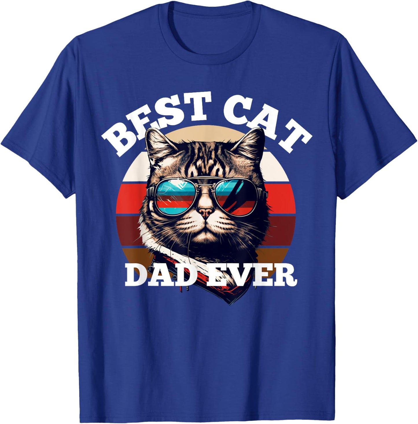 Best Cat Dad Ever Shirt Funny USA Flag Color Cat Lover Men T-Shirt - T-Shirt | Royal