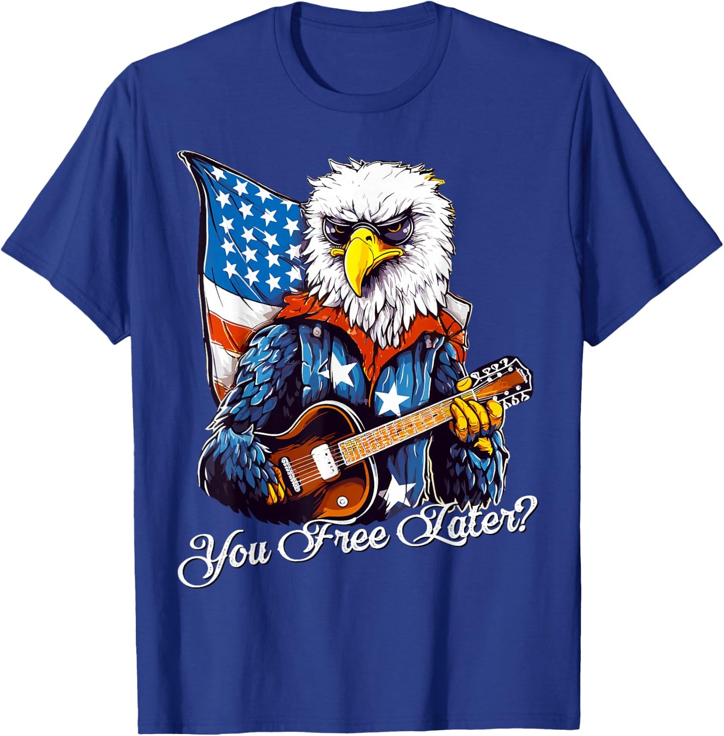 Funny USA Eagle 4th Of July American Flag Rock Music Retro Women Men T-Shirt - T-Shirt | Royal