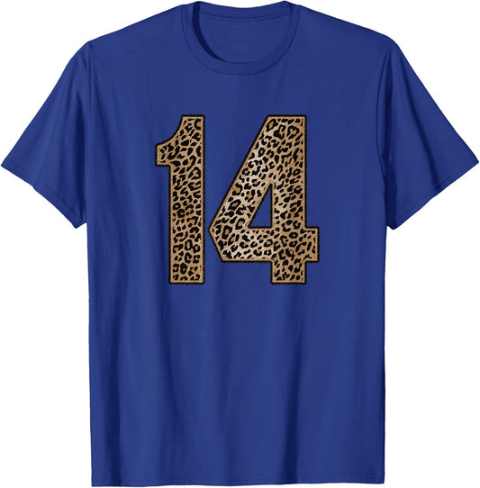 Leopard Number 14 Athlete Sports Jersey Supporter Fanwear T-Shirt - T-Shirt | Royal