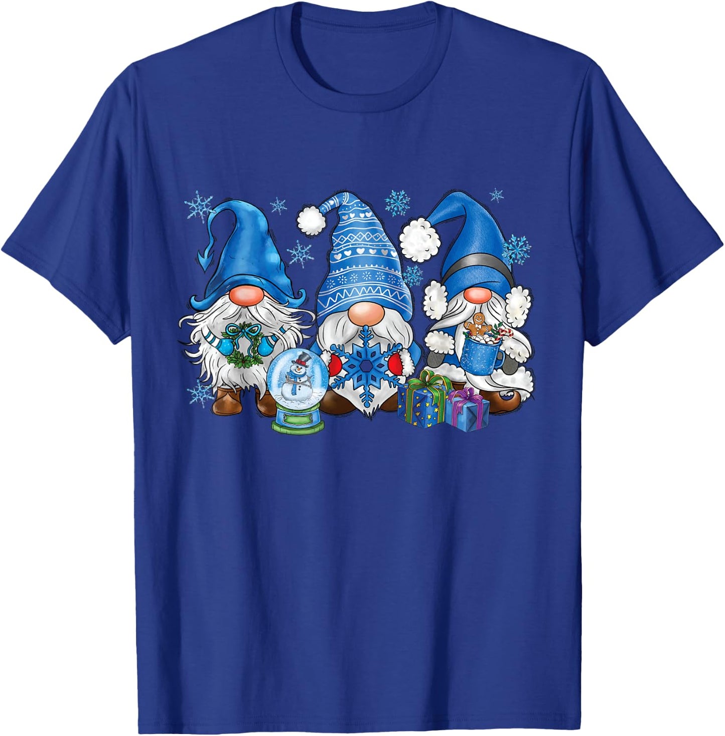 Snowman Gnomes in Blue Merry Christmas Gnomies Hello Winter T-Shirt - T-Shirt | Royal