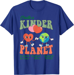 Create A Kinder Planet Cute Heart Earth Day Environmental T-Shirt - T-Shirt | Royal