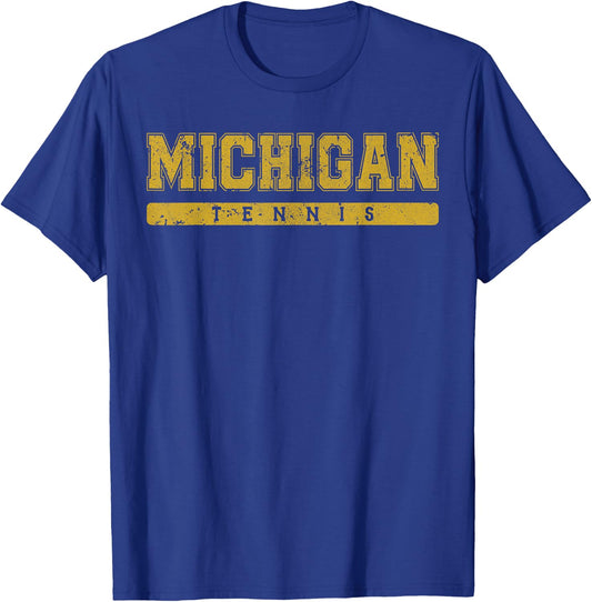 Michigan Tennis Yellow Vintage Text T-Shirt - T-Shirt | Royal