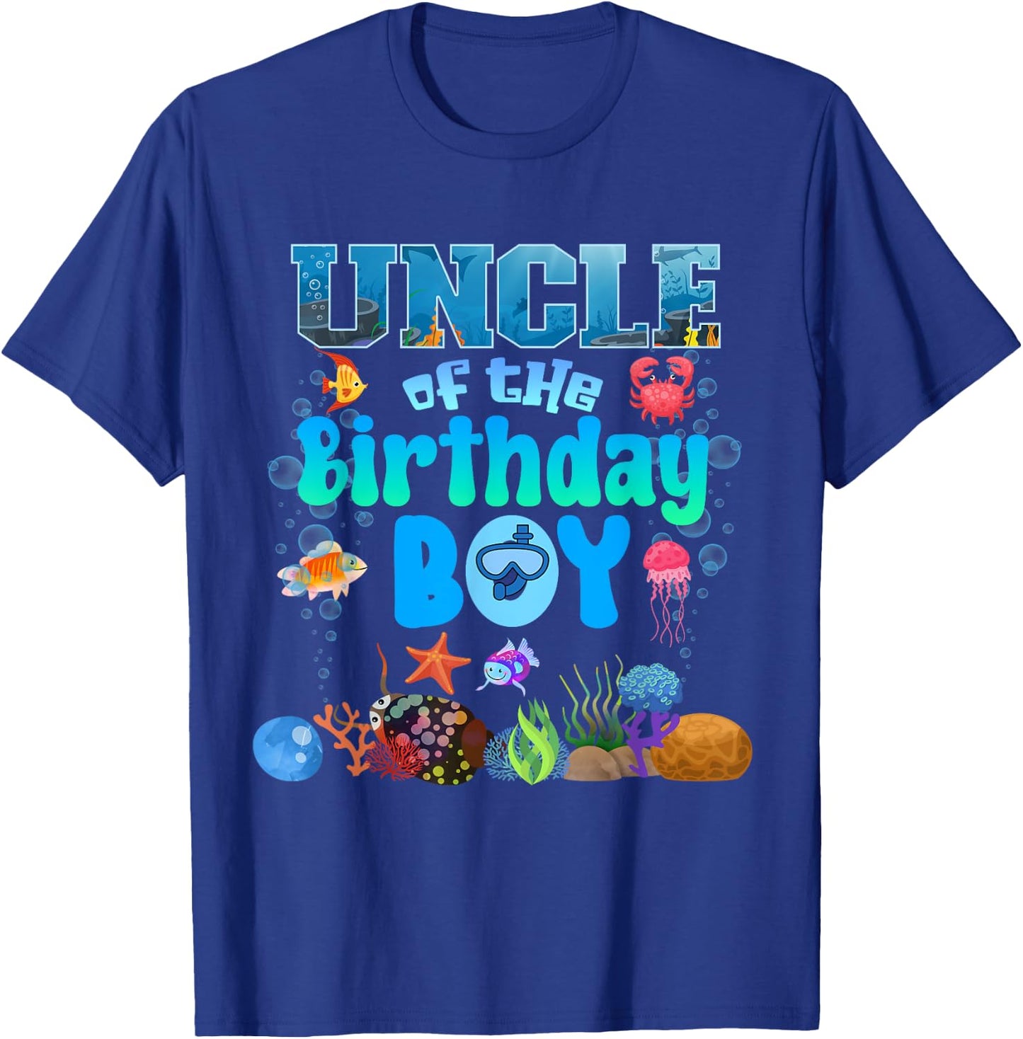 Uncle Of The Birthday Boy Aquarium Sea Animals Matching T-Shirt - T-Shirt | Royal