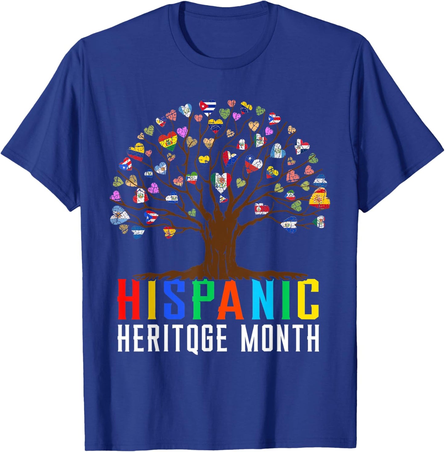 Heart Flag Tree Root Latino National Hispanic Heritage Month T-Shirt - T-Shirt | Royal