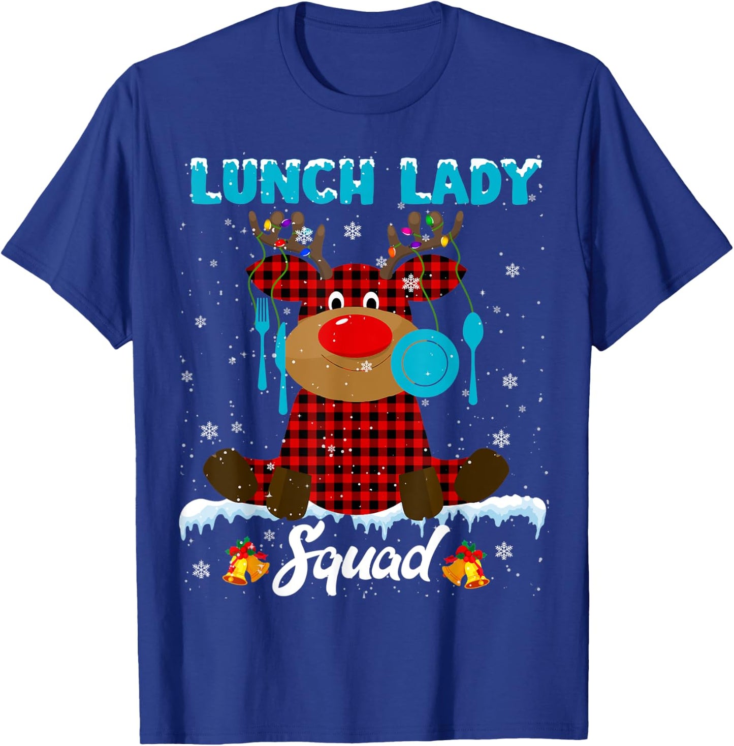 Lunch Lady Squad Xmas Lights Red Plaid Reindeer Lunch Lady T-Shirt - T-Shirt | Royal