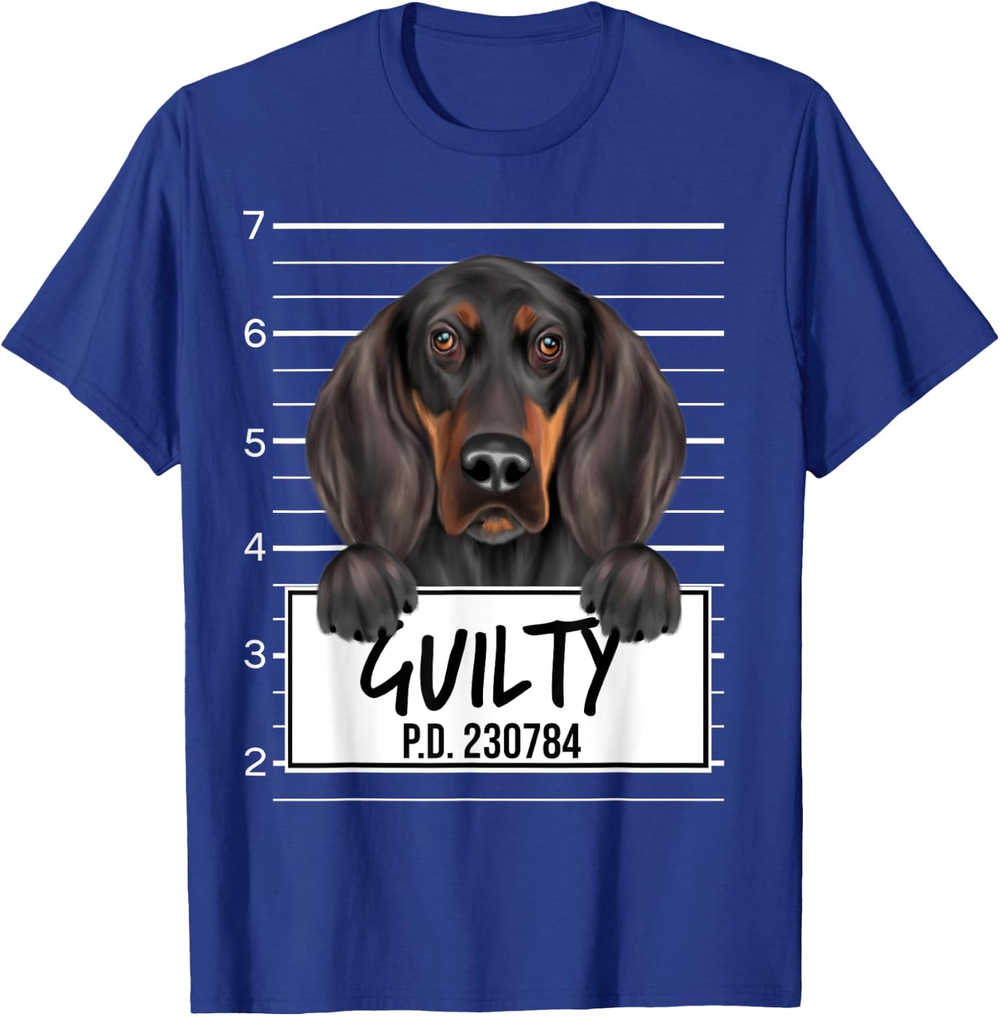 Funny Black and Tan Coonhound Mugshot Guilty Dog Women Girls Kids T-Shirt - T-Shirt | Royal