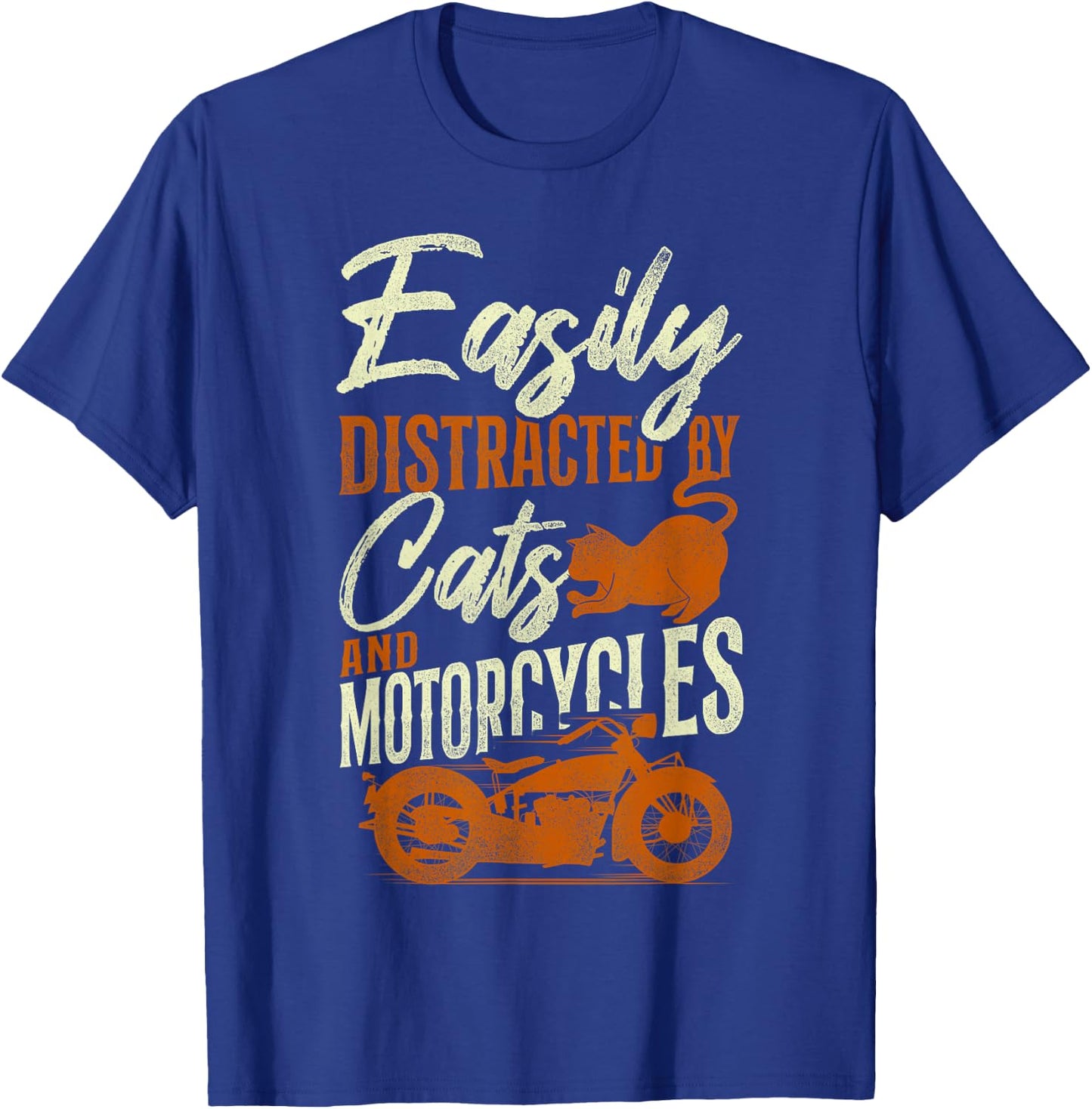 Classic Motorcycle Biker Cat Easily Distracted By Cats And T-Shirt - T-Shirt | Royal