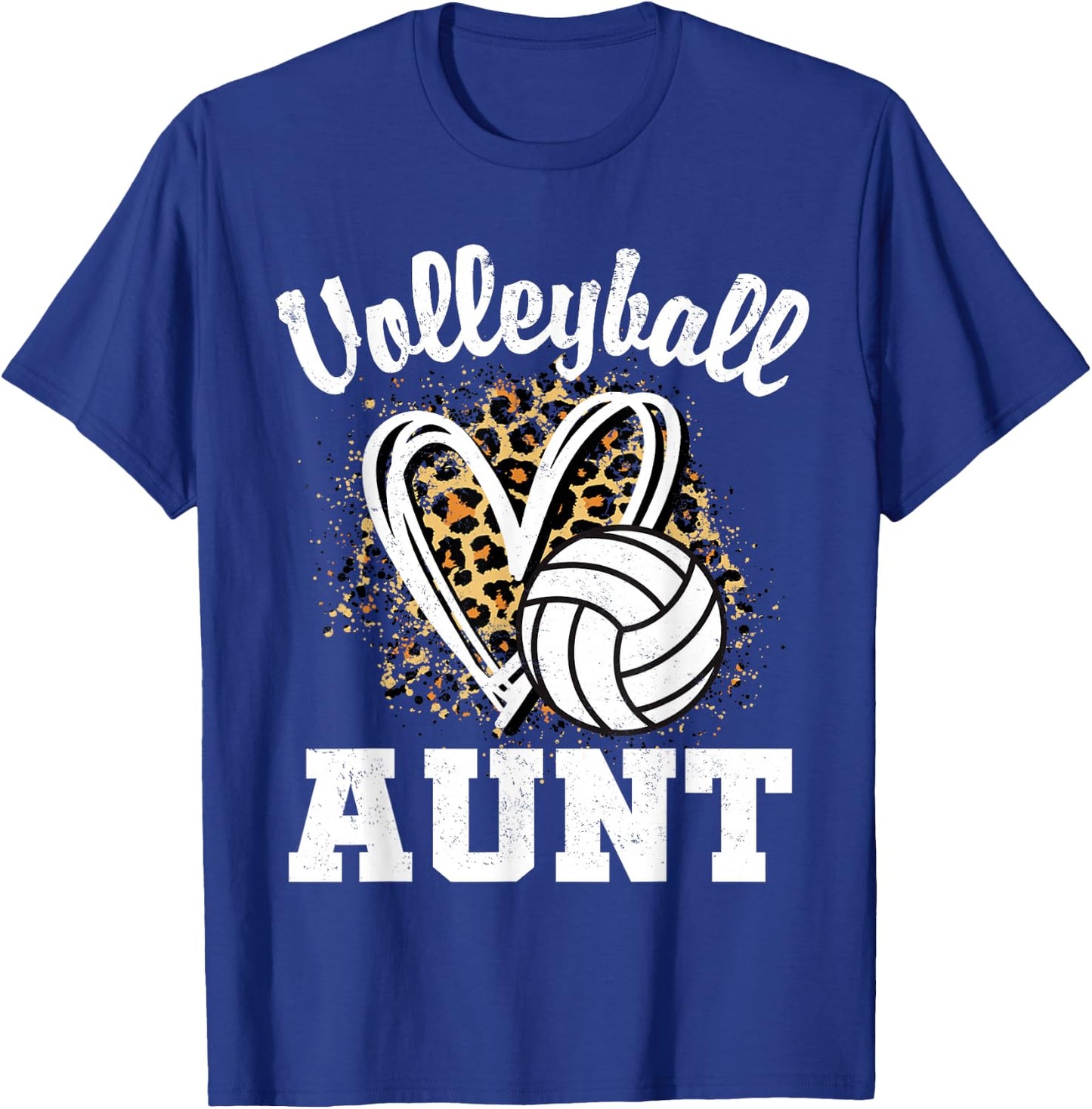 Volleyball Aunt Leopard Heart T-Shirt - T-Shirt | Royal