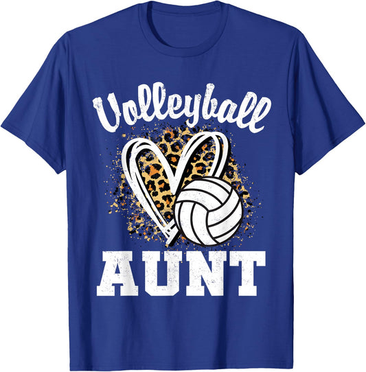 Volleyball Aunt Leopard Heart T-Shirt - T-Shirt | Royal