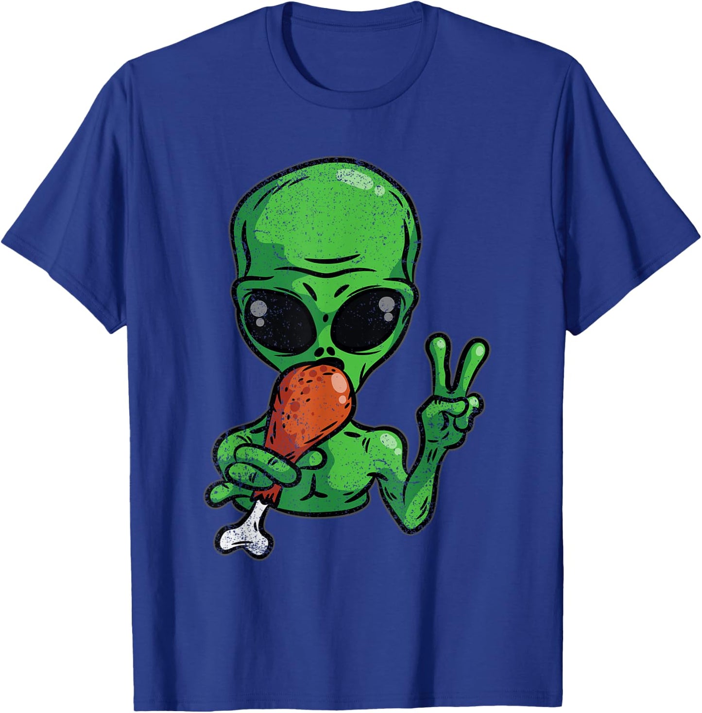 Alien Eating Turkey Thanksgiving Day Funny UFO Fall Autumn T-Shirt - T-Shirt | Royal