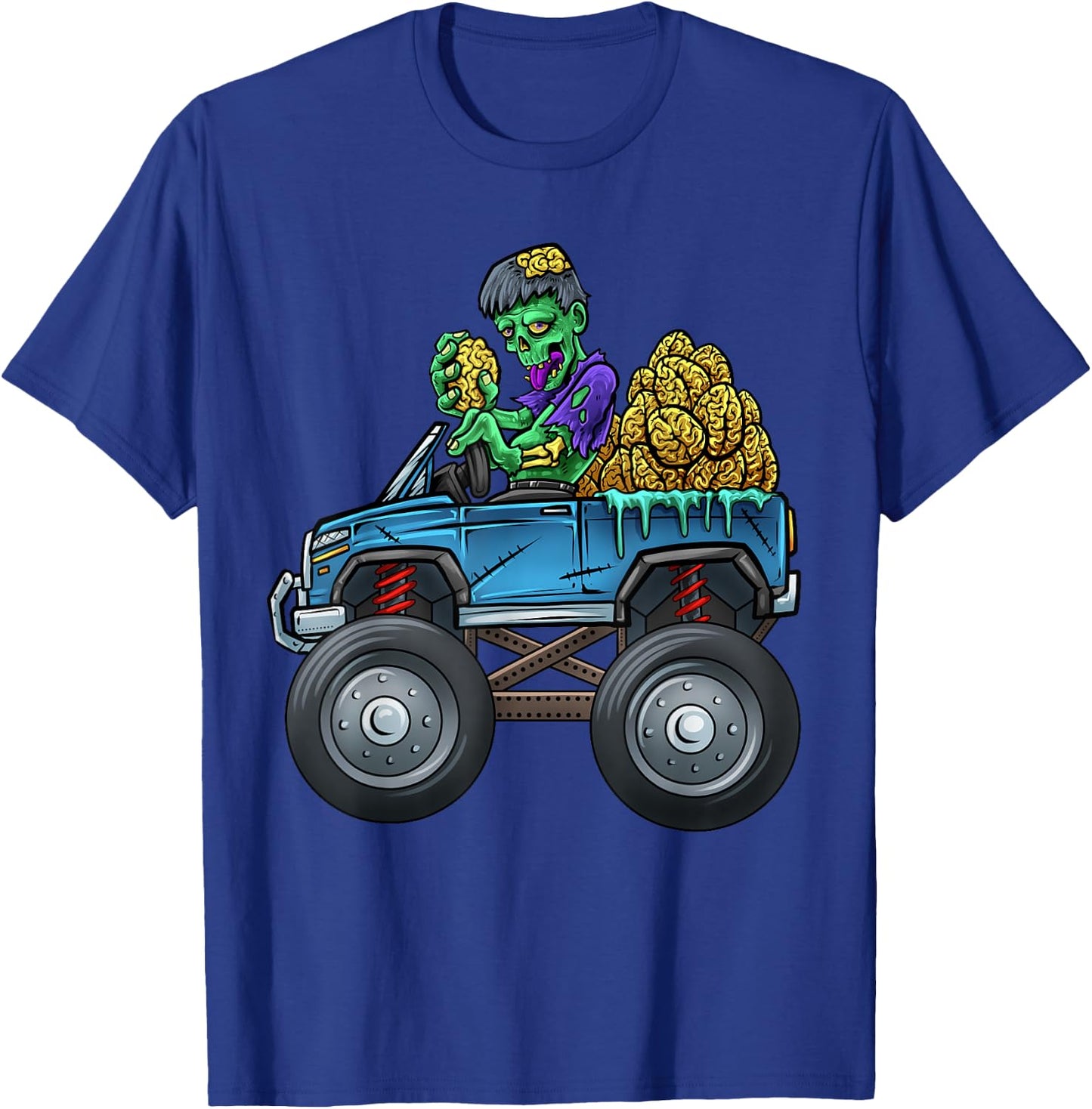 Monster Truck Driving Zombie Eating Brains Halloween Truck T-Shirt - T-Shirt | Royal