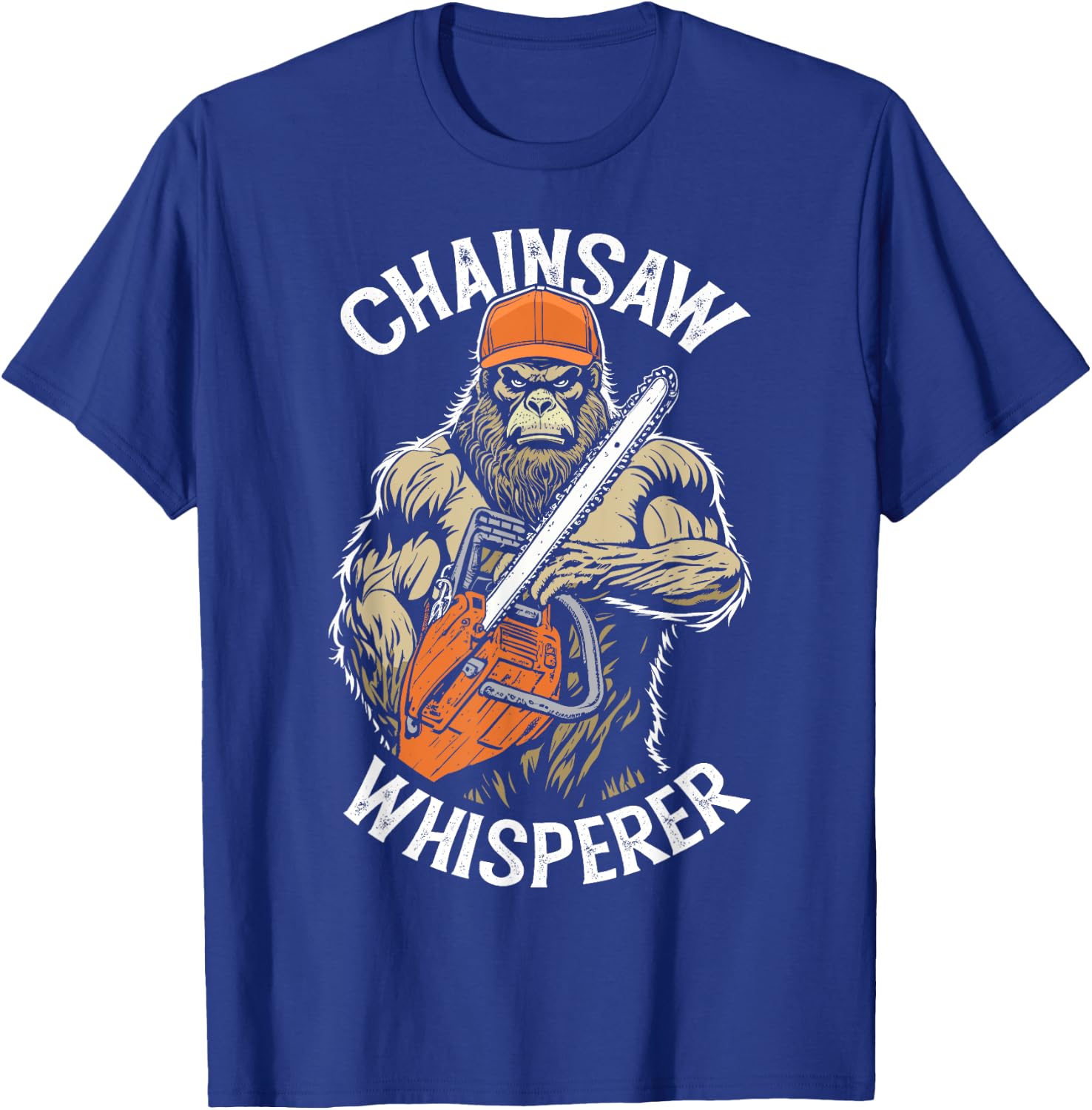 Grandio Design Funny Lumberjack Bigfoot Chainsaw Whisperer Sasquatch Logger - Black, -Adults, Short Sleeve, Classic Fit, Pull On, Letter Print T-Shirt - T-Shirt | Royal