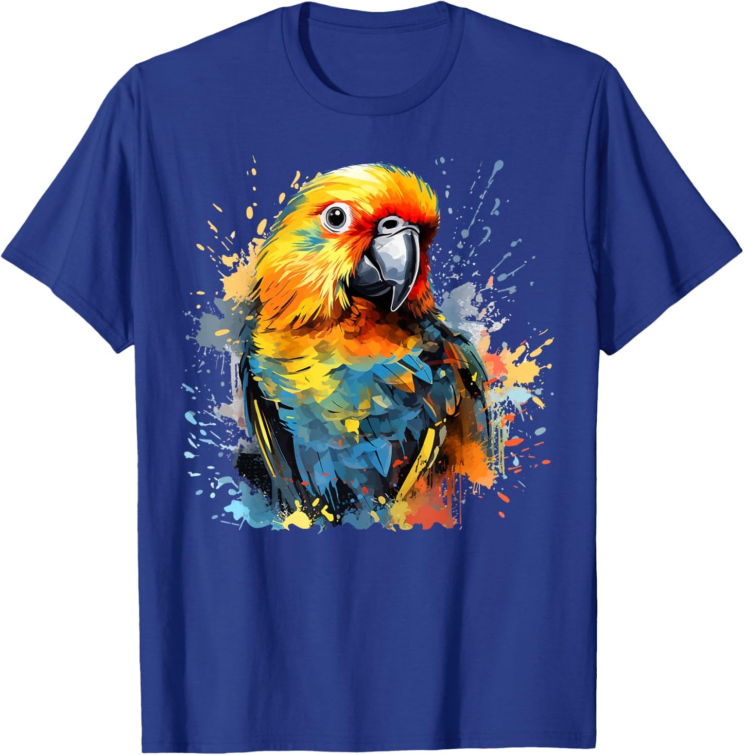 Colorful Splash Art Sun Conure Parrot Lover T-Shirt - T-Shirt | Royal