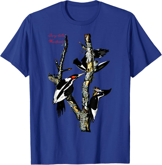 Audubon Ivory-billed Woodpecker North American Birds T-Shirt - T-Shirt | Royal