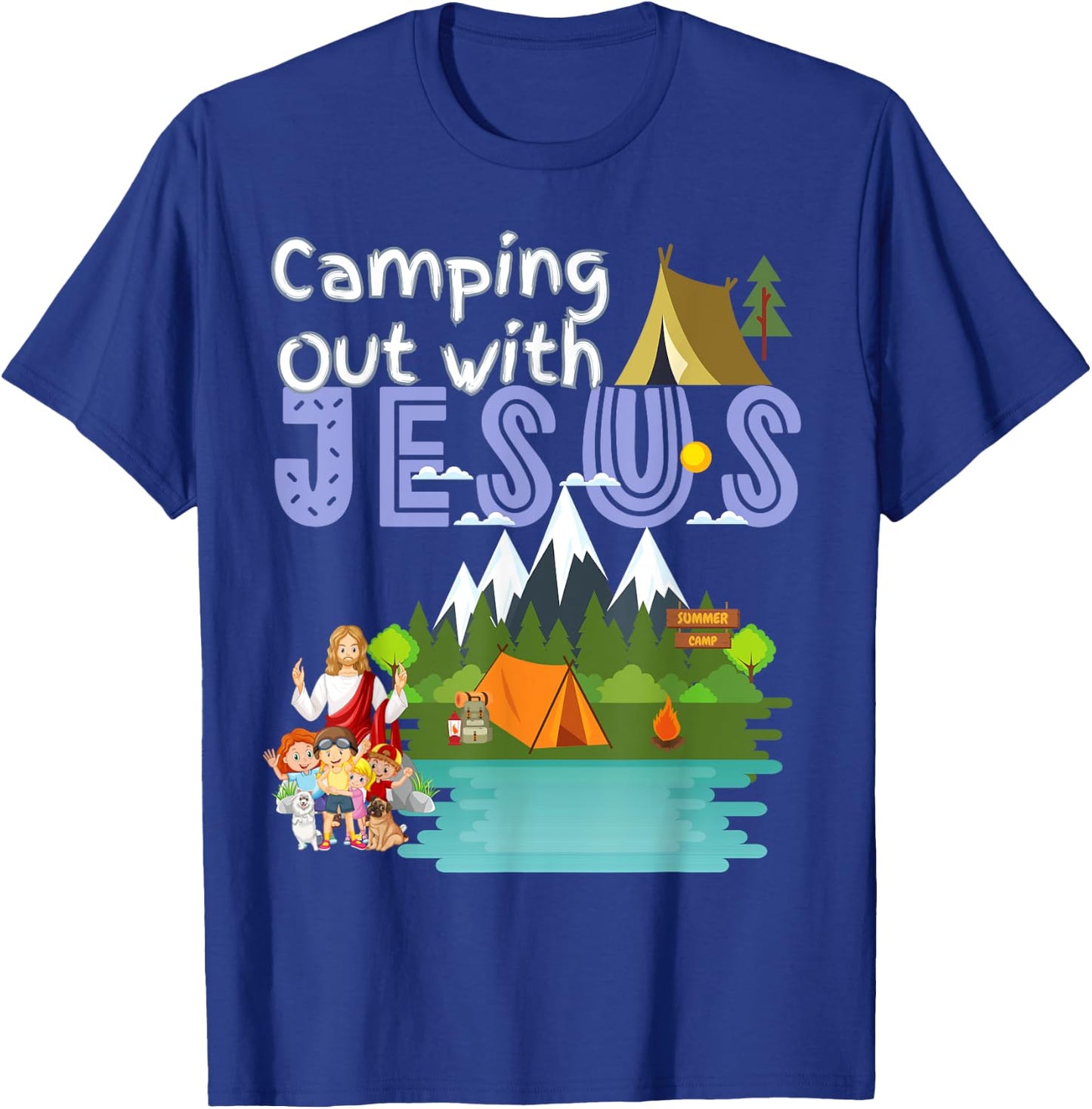 Camping Out With Jesus Summer Camp VBS Christian Kids T-Shirt - T-Shirt | Royal