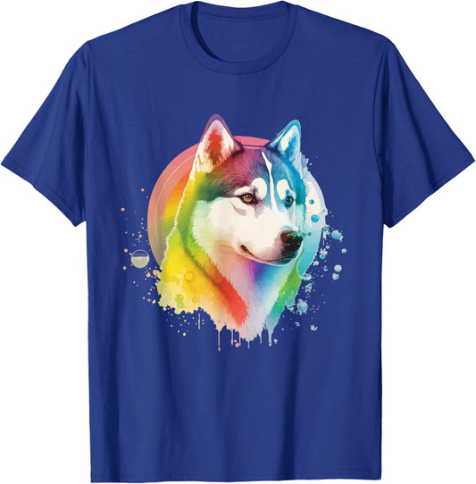 Siberian Husky Dog Colorful Pop Art Tie Dye Tri-Color T-Shirt - T-Shirt | Royal