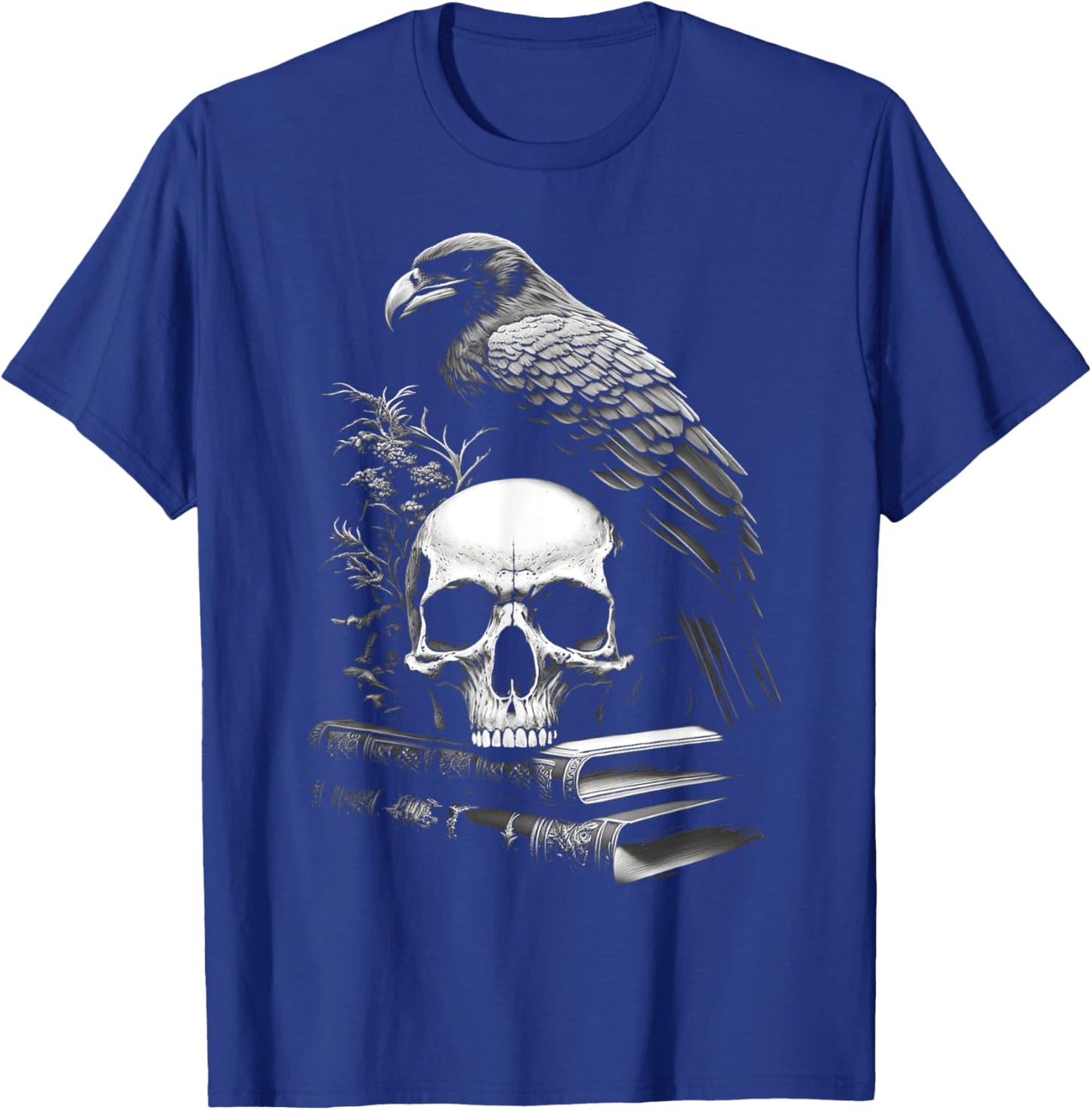 Raven Bird, Skull And Books Witchy Occult Academia Symbolism T-Shirt - T-Shirt | Royal