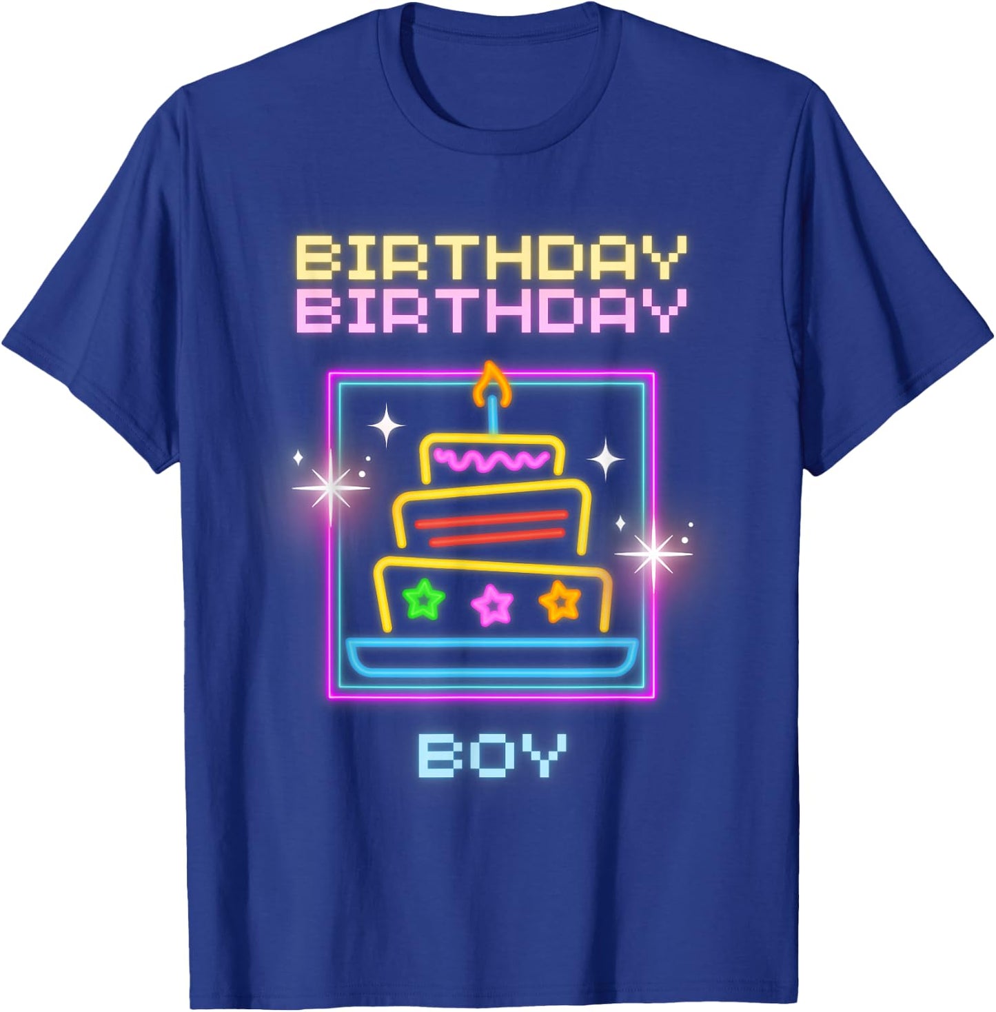 Birthday Boy with Neon Cake T-Shirt - T-Shirt | Royal
