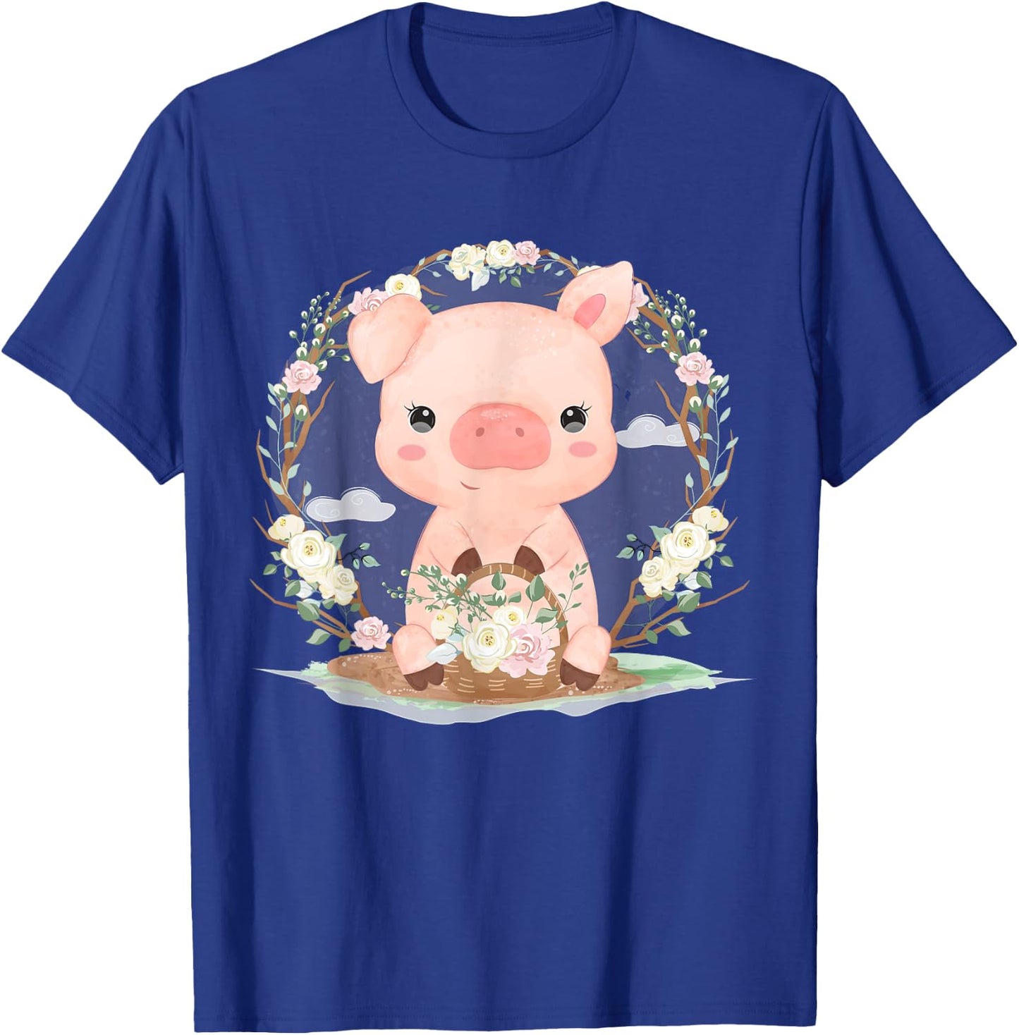 Adorable Little Pig With Flowers T-Shirt - T-Shirt | Royal