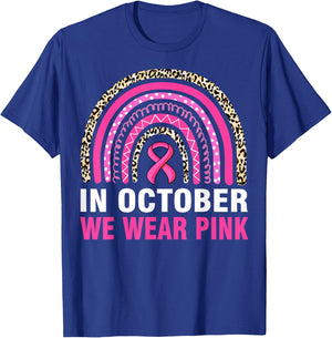 In October We Wear Pink Leopard Breast Cancer Awareness T-Shirt - T-Shirt | Royal