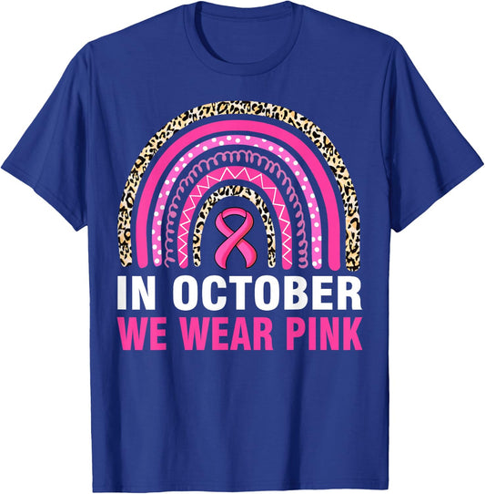 In October We Wear Pink Leopard Breast Cancer Awareness T-Shirt - T-Shirt | Royal