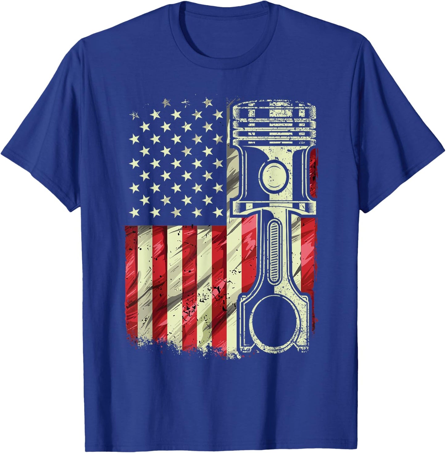 Mechanic American Flag Piston Muscle Car Patriotic Vintage T-Shirt - T-Shirt | Royal