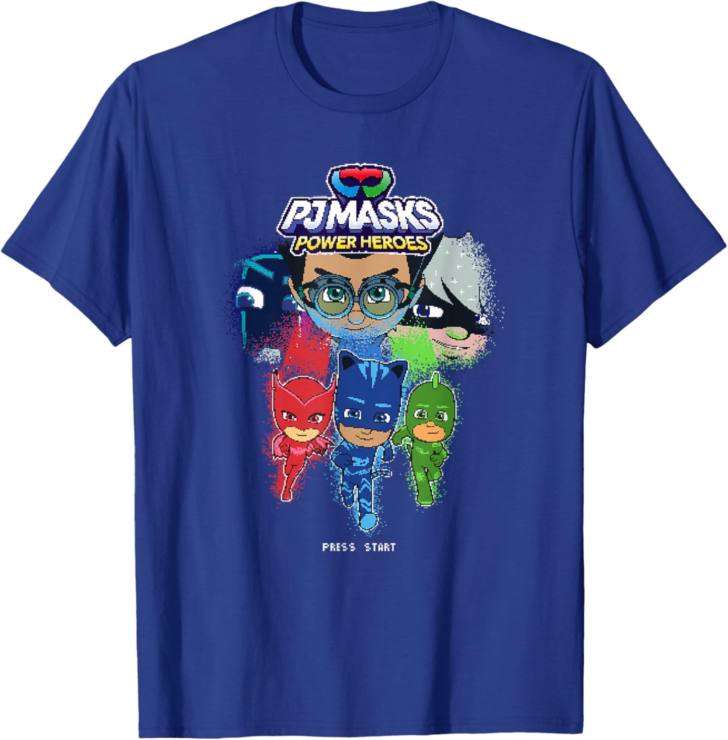 PJ Masks Group Shot Video Game Glitch Logo T-Shirt - T-Shirt | Royal