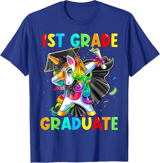 Dabbing Unicorn 1st Grade Graduation Cap Gown Gift Girls T-Shirt - T-Shirt | Royal