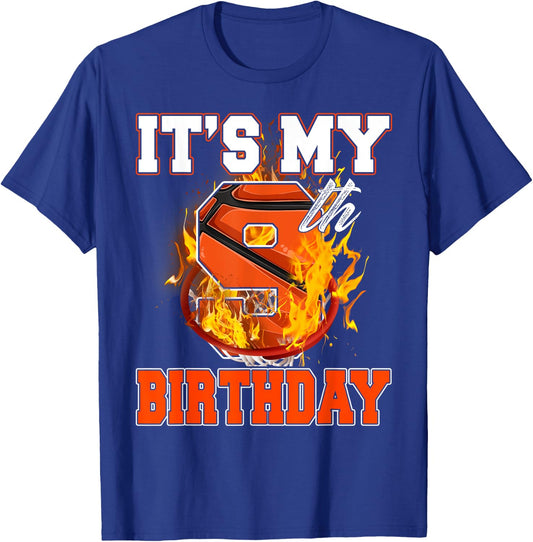 Funny It's My 9th Birthday 9 Years Old Basketball Ball Boy T-Shirt - T-Shirt | Royal