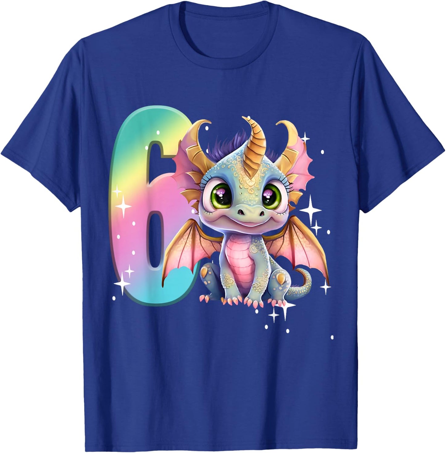 6th Birthday Shirt Dragon Party Rainbow Girl Dragon Cute Six T-Shirt - T-Shirt | Royal