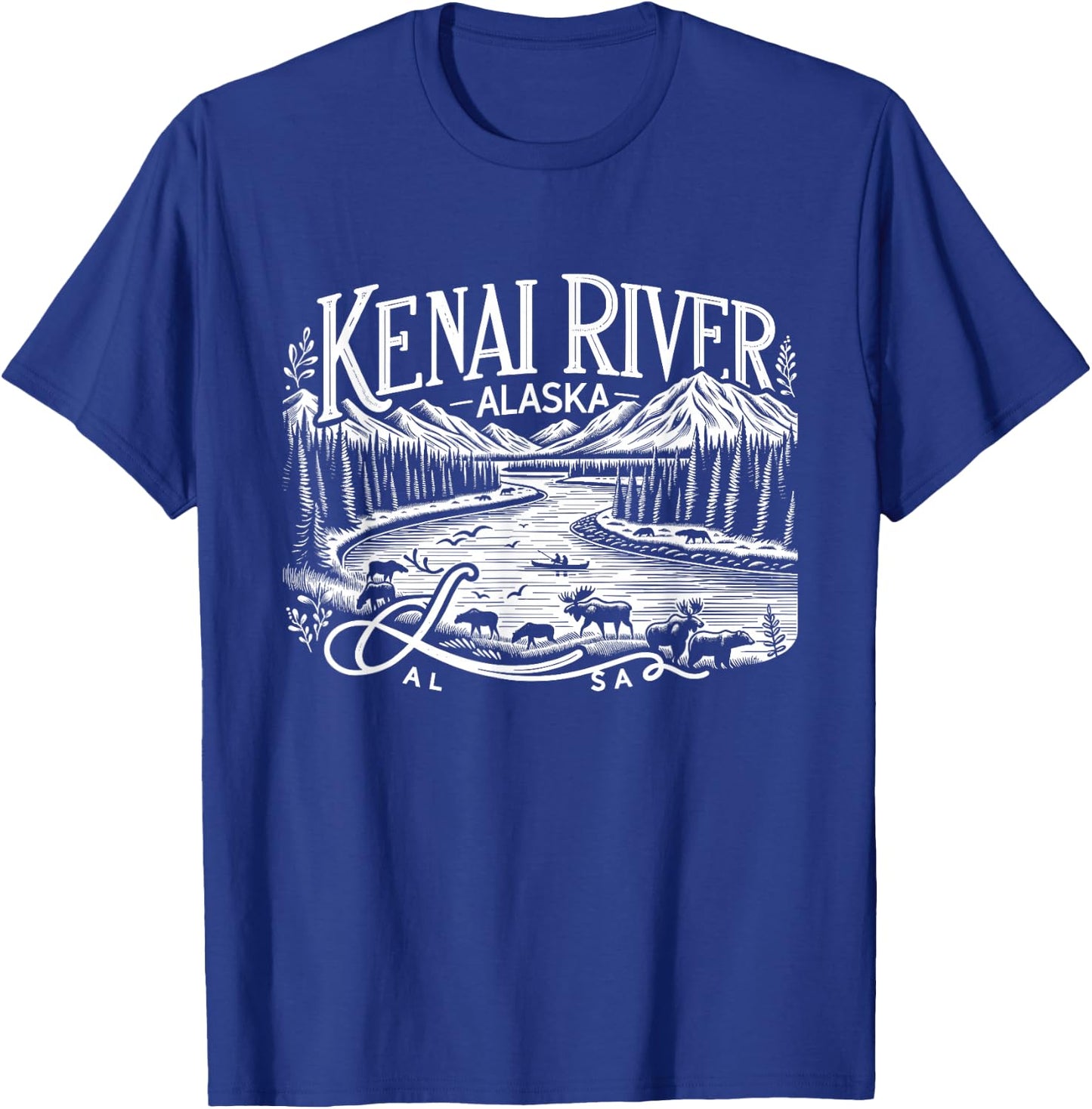 Kenai River Alaska AK Salmon Fishing Camping Hiking Retro T-Shirt - T-Shirt | Royal