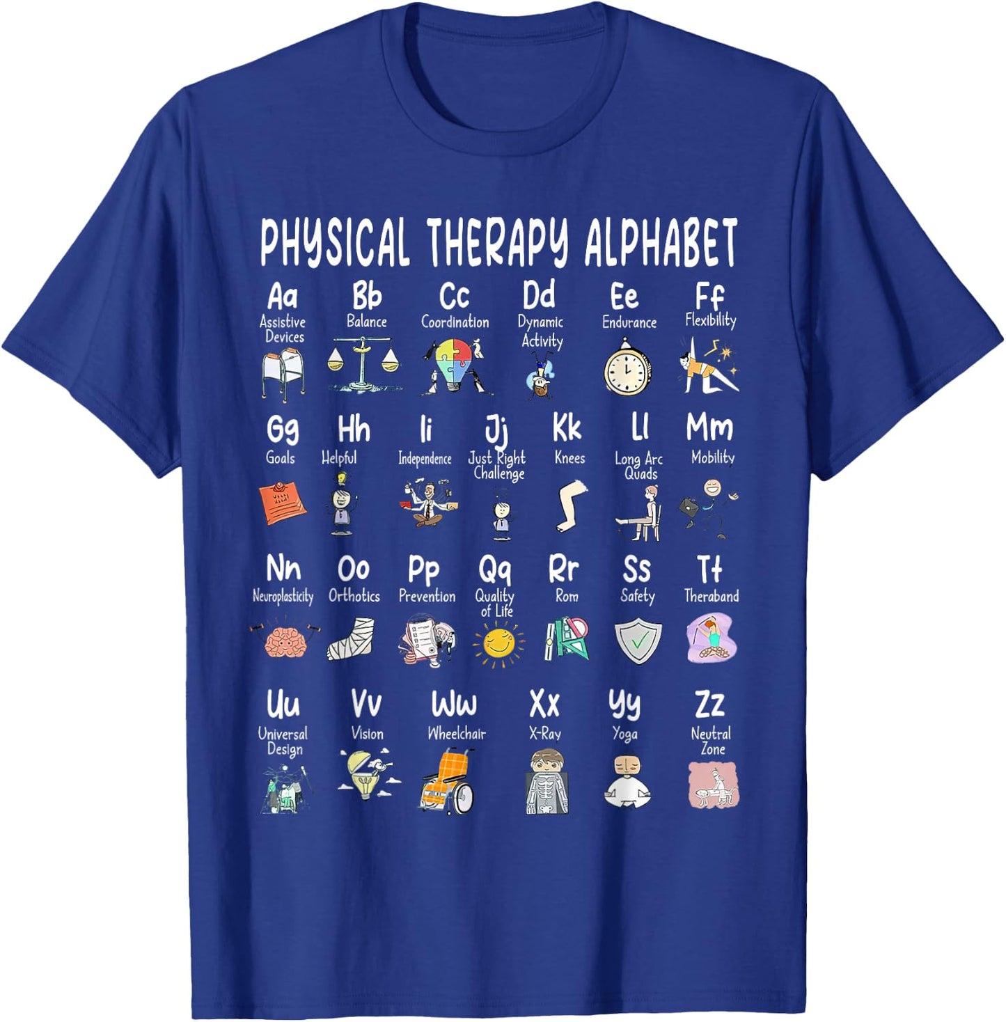 Physical Therapy Alphabet, ABC of Physical Therapy, PT PTA T-Shirt - T-Shirt | Royal