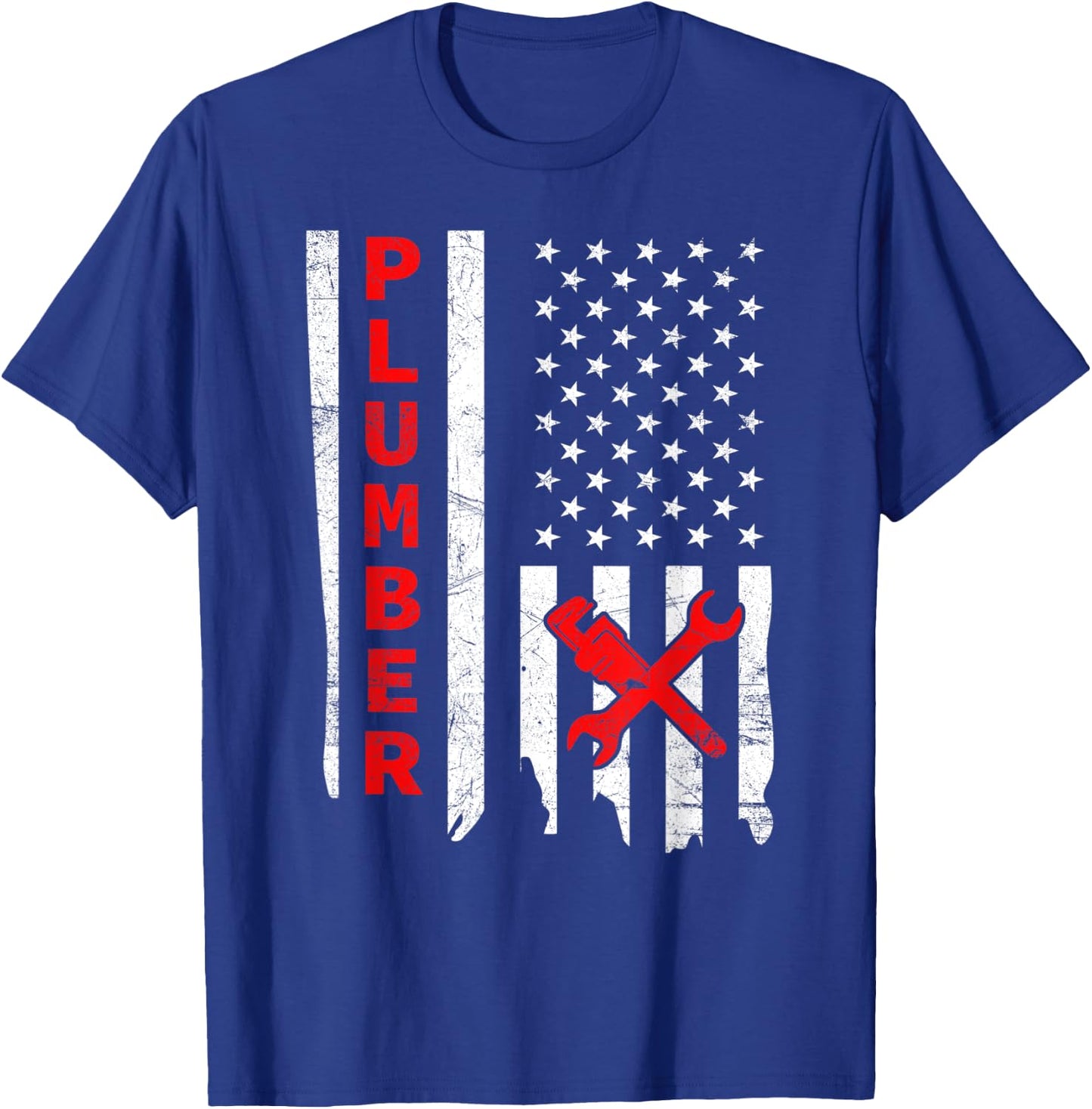 Plumber USA Flag Pipe Wrench Tradesman plumbing Pipefitter T-Shirt - T-Shirt | Royal