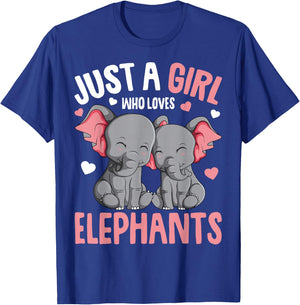 Just a Girl who Loves Elephants Kids Girls Elephant Lover T-Shirt - T-Shirt | Royal