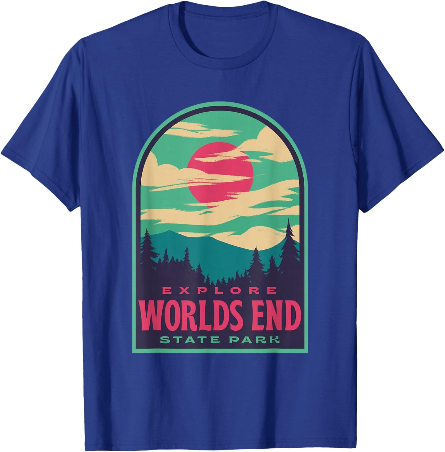 Worlds End State Park Retro Sunset T-Shirt - T-Shirt | Royal