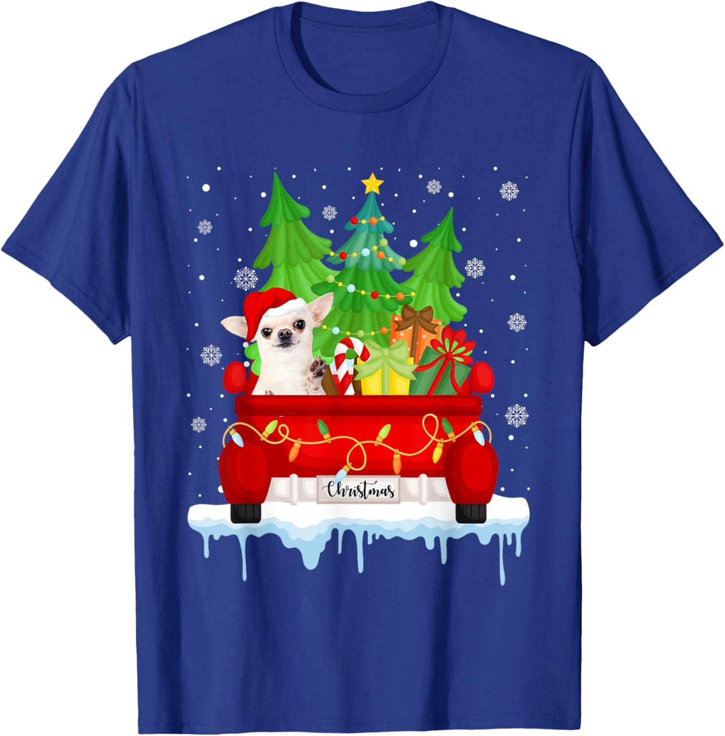 Red Truck Merry Christmas Tree Xmas Chihuahua Dog T-Shirt - T-Shirt | Royal