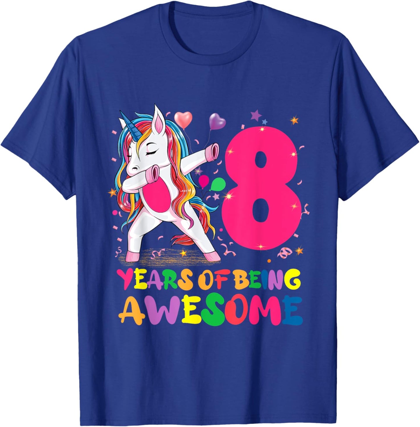 8 Years Old Unicorn Flossing 8th Birthday Unicorn Girl Party T-Shirt - T-Shirt | Royal