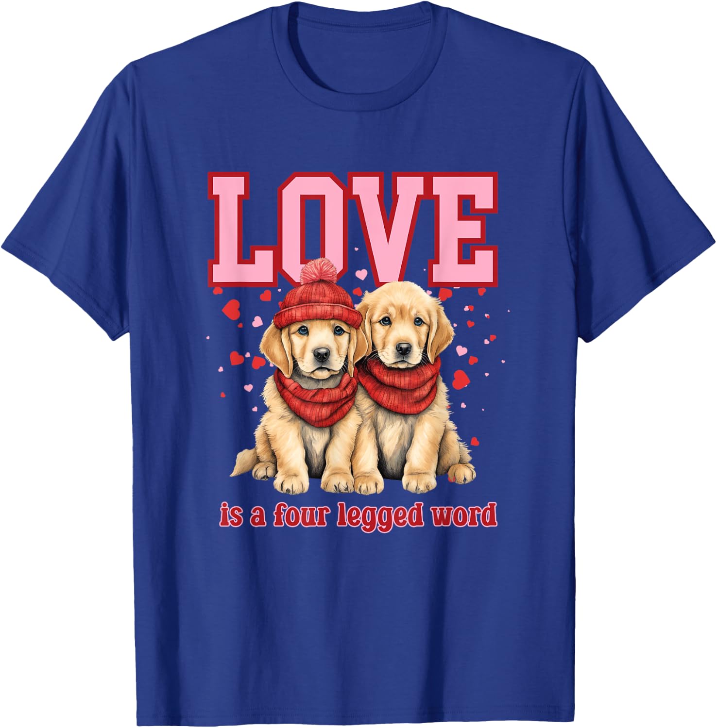Everystepcounts4us Golden Retriever Love Valentine -Adults Black Small Classic Fit Short Sleeve Valentine's Day Golden Retriever T-Shirt - T-Shirt | Royal