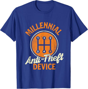 Millennial Anti Theft Device - Car Lover Auto Mechanic T-Shirt - T-Shirt | Royal