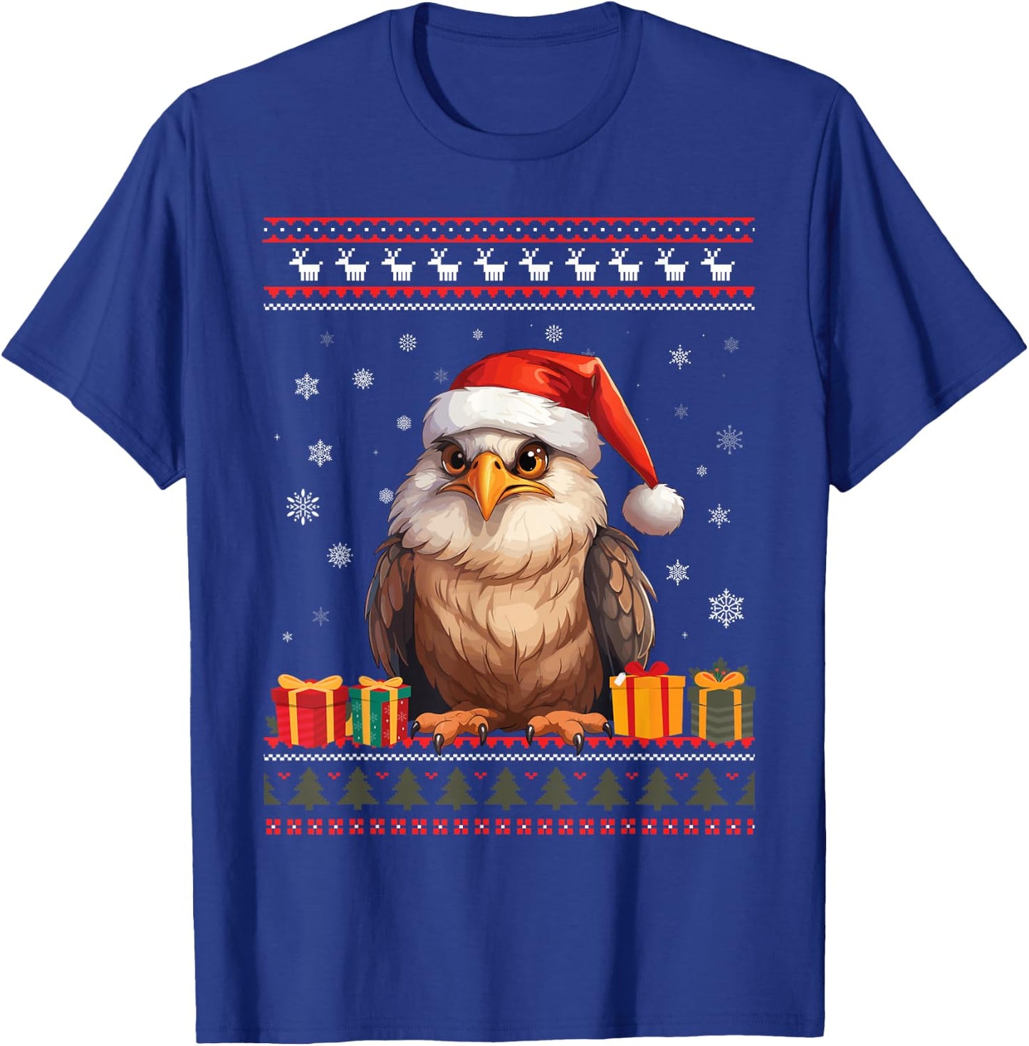Christmas Eagle Santa Hat Ugly Christmas Sweater T-Shirt - T-Shirt | Royal