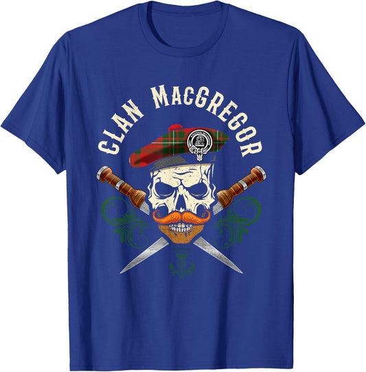 Scottish Clan MacGregor Surname Skull Dirks Tartan Badge T-Shirt - T-Shirt | Royal