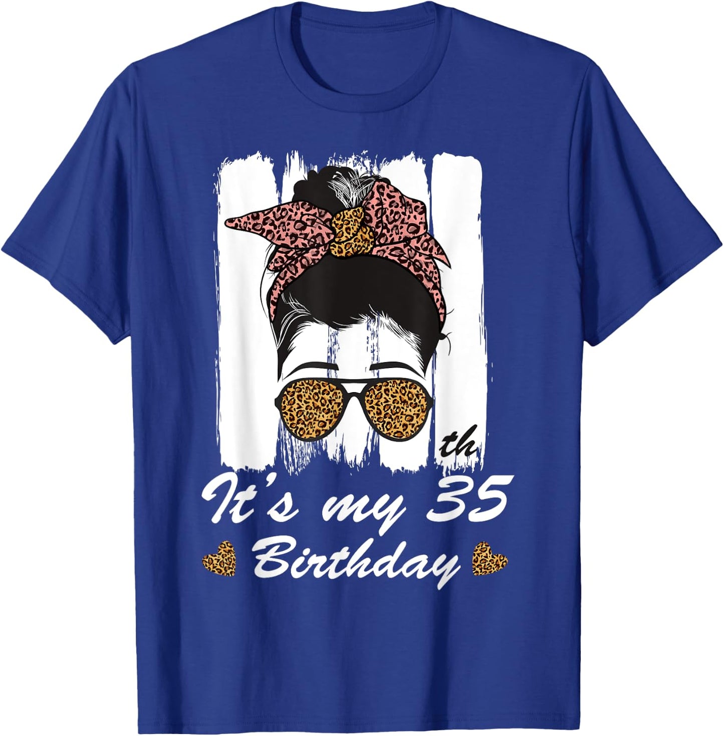 35 Year Old Birthday Messy Bun Leopard It's My 35th B-Day T-Shirt - T-Shirt | Royal