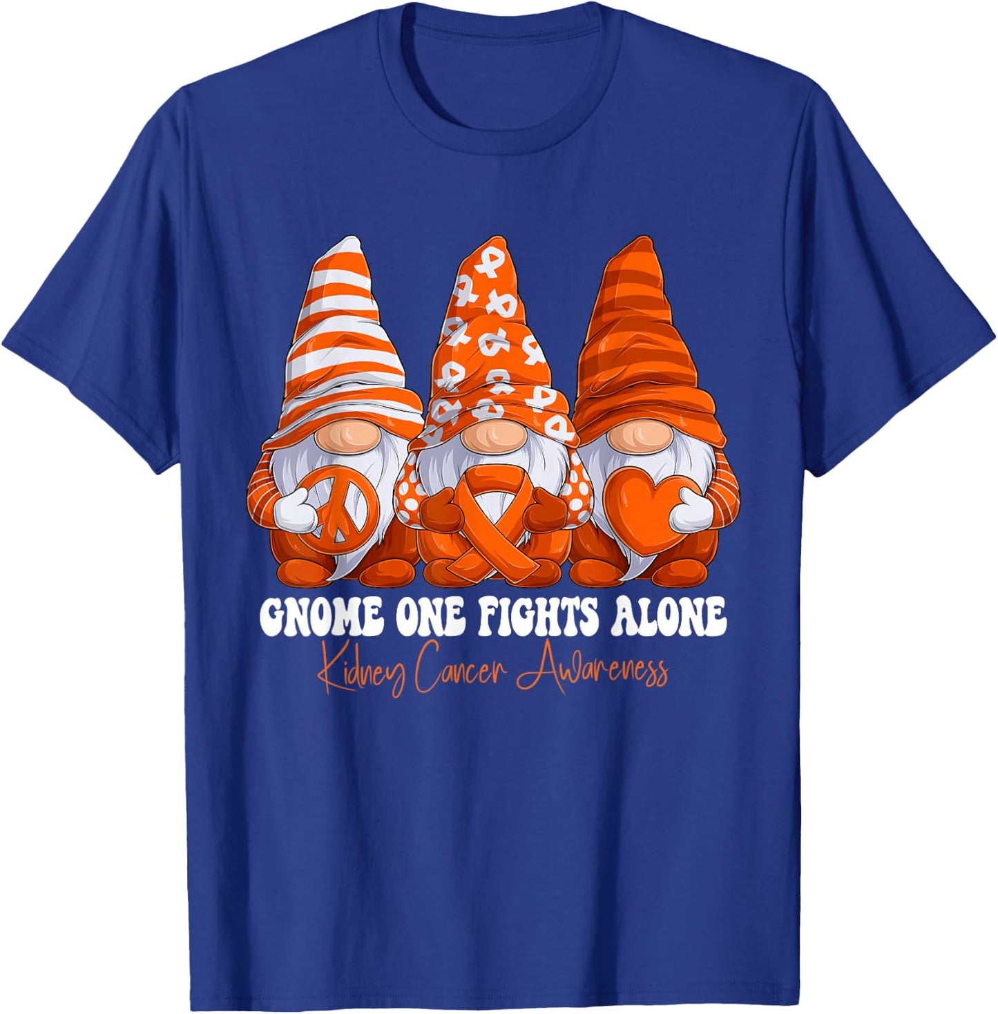 Kidney Cancer Awareness Month Orange Ribbon Gnomies Support T-Shirt - T-Shirt | Royal